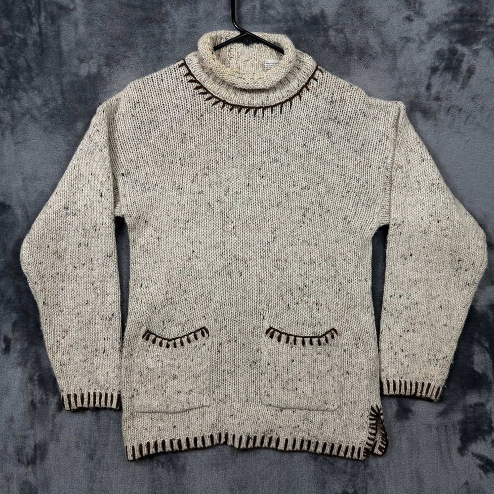 Extra Turtleneck Sweater Womens Small Cream Excellent Vintage Whipstitch Knit